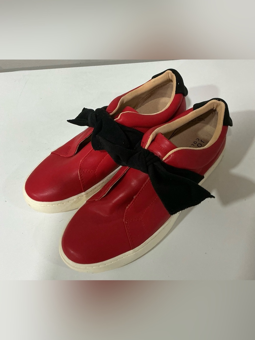 Journee Collection Red Slip-On Sneakers with Black Bow